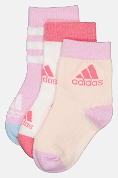 adidas Toddlers Girl 3 Pairs Brand Logo Outdoor Socks, Multicolor