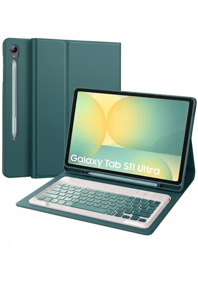 Başkenttekno Samsung Galaxy Tab S11 Ultra Uyumlu Tablet Klavyeli Kılıf Kablos...