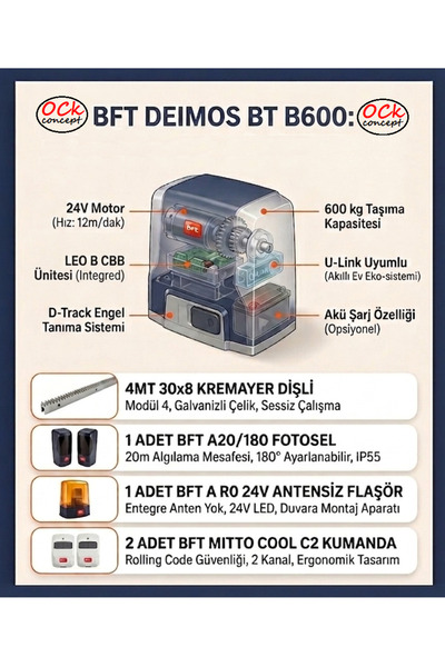 Bft Deimos BT B600 Yanakayar Bahçe Garaj Kapı Motor Seti