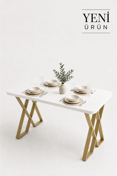 EDMONDA EV AKSESUAR ZEN 4 KİŞİLİK GOLD METAL MUTFAK MASASI YEMEK MASASI 120*8...