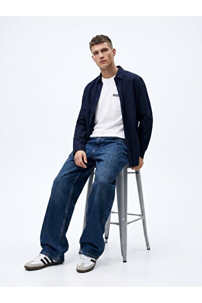 Ltb Buttoned Basic Navy Blue Shirt