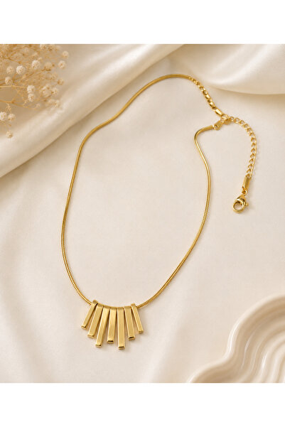 Archhazel Jewelery Steel Necklace with Gold Bar Detail