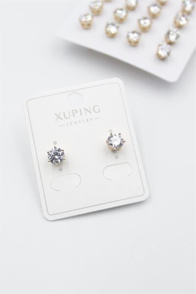 atastore2017 Large Size Zircon Stone Solitaire Earrings - Gold