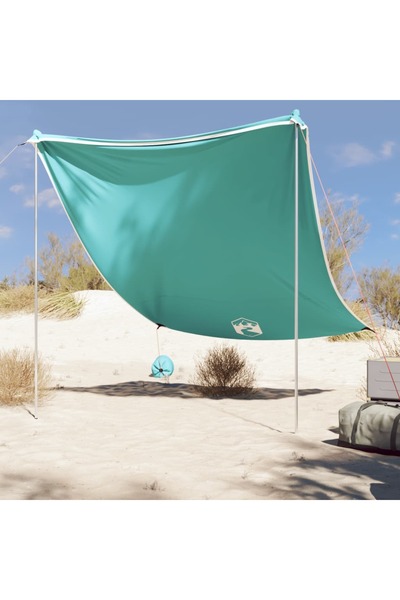vidaxl Baldachin de plaja cu ancore de nisip, verde, 214x236 cm