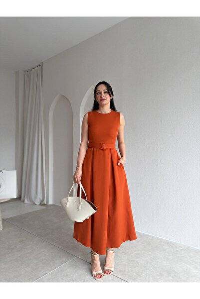 Mooi Butik Rochie midi cu curea MAGNETO 5505 - Gri
