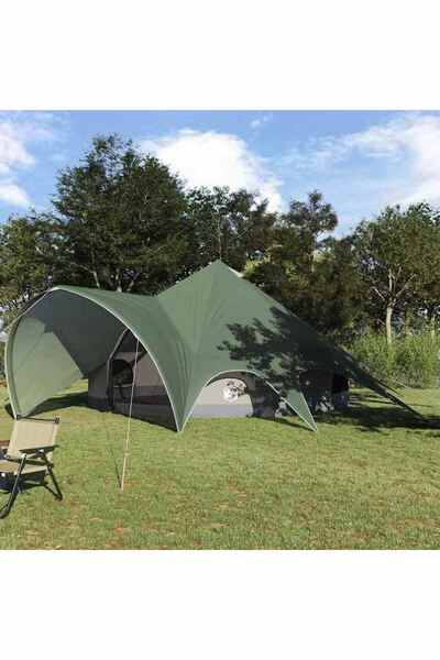 vidaxl Cort Teepee pentru 7 persoane Verde si gri 600 x 600 x 347 cm