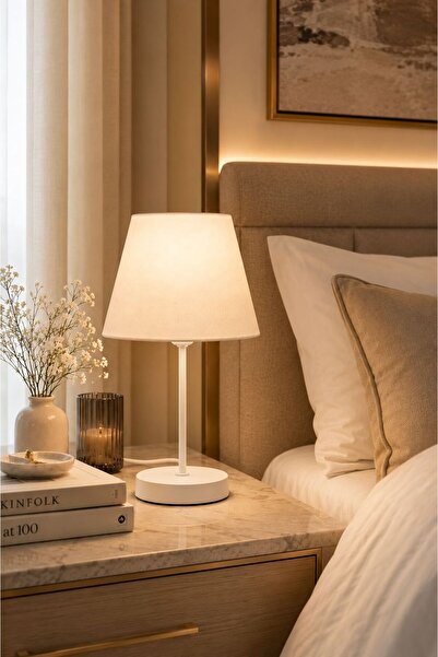 VENON Softli̇ne Modern Lampshade ✨   White ✨   Cream Fabric Hat Table Lamp Mi...