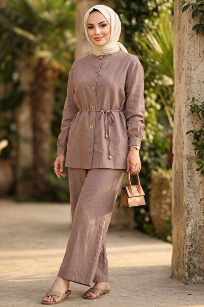 N.S NEVA STYLE Buttoned Mink Hijab Double Set 82721V
