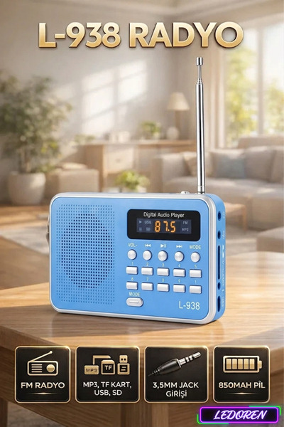 L'eDoren L-938 Dijital Ekranlı Şarjlı Taşınabilir Radyo Usb Tf Sd 3,5mm Jack ...