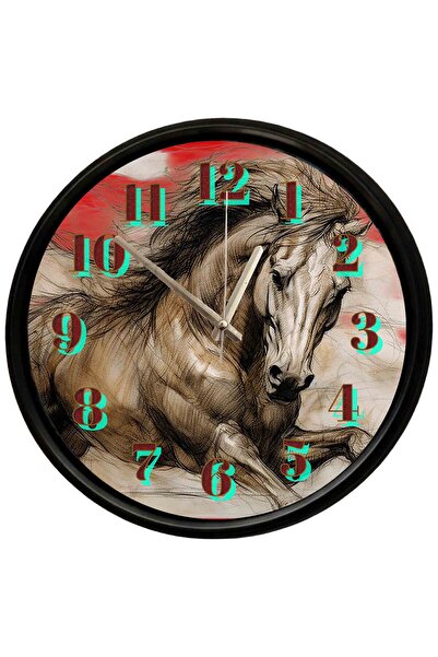 Caseras Artistic Horse Drawing Themed Glass Wall Clock 28 cm – Silent Mechani...