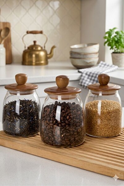 morponi 3 Pieces of Herry Borosilicate Conical Glass Jars with Acacia Lids 95...