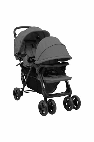 vidaxl Tandem Twin Stroller, Dark Grey, Steel