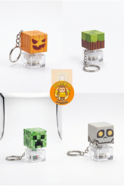 Babun Oyuncak Minecraft Temalı 4'lü Stres Oyuncağı Set - RGB Işıklı Mekanik K...