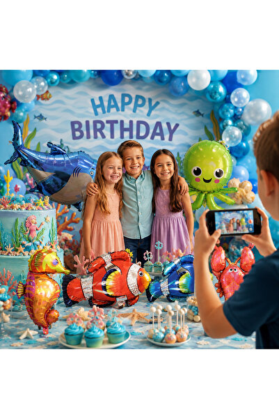 DODOMAR Ocean Sea Creatures 6-Piece Foil Balloon Set Children's Birthday Part...