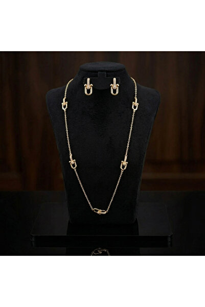 Generic Gold Tone 2 Piece Jewelry Set for Women - Crystal Link Chain Necklace...