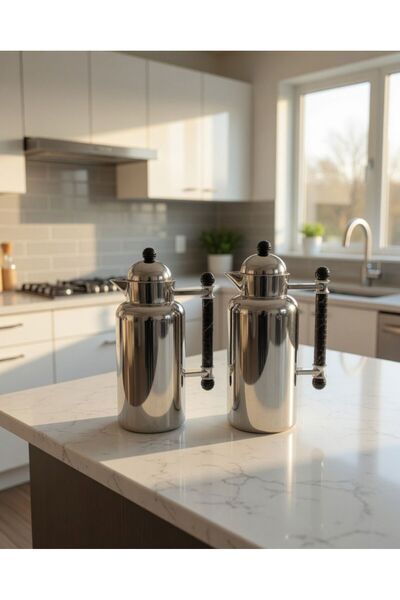 Rwafd Rema Tramis Sufana 1 Liter Silver Color Set with Black Handle, Keeps He...