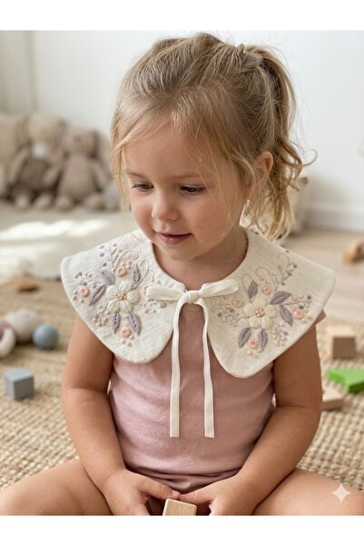 PARK BEBE Baby Girl and Child Linen Embroidered Baby Collar Handcrafted Custo...