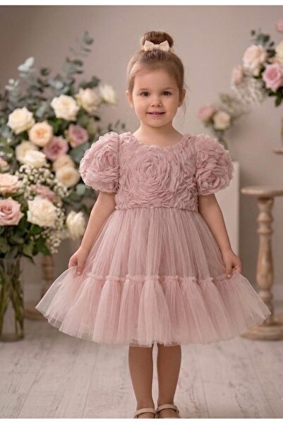 penu baby kids فستان بناتي بتصميم ثلاثي الأبعاد مزين بالورود مع كشكشة على الح...