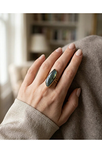 Dorvina Natural Stone Women's Ring Authentic Jewelry 316L Gold Labrodorite St...