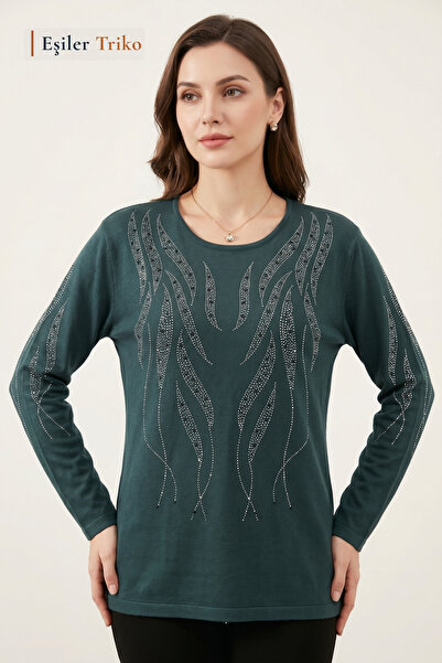 Eşiler Triko Women's Emerald Willow Leaf Patterned Mother's Combed Cotton Blo...