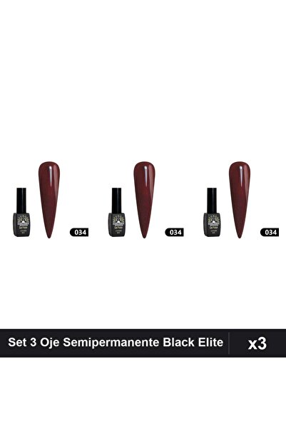 global fashion Set 3 Oje Semipermanente Black Elite 8ml, Manichiura UV/LED, N...