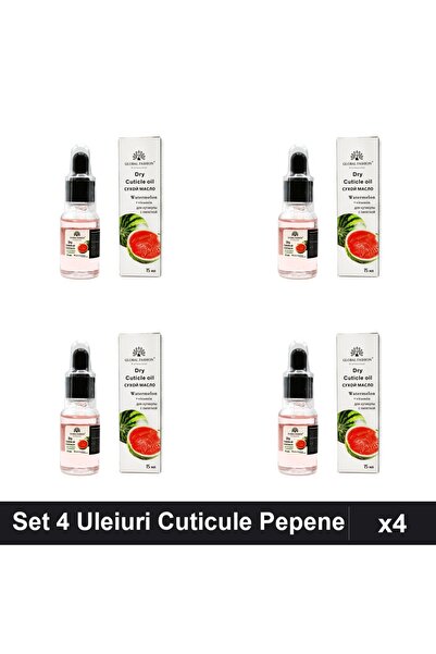 global fashion Set 4 Uleiuri Cuticule cu Pipeta, Aroma Pepene Verde 15ml, Ing...