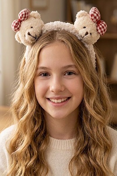 CAŞ DEKORASYON Cream Color Teddy Bear Plush Crown