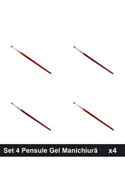 NAİLS Set 4 Pensule Manichiură Gel, Limba Pisică și Tesit, UV/LED, Profesionale