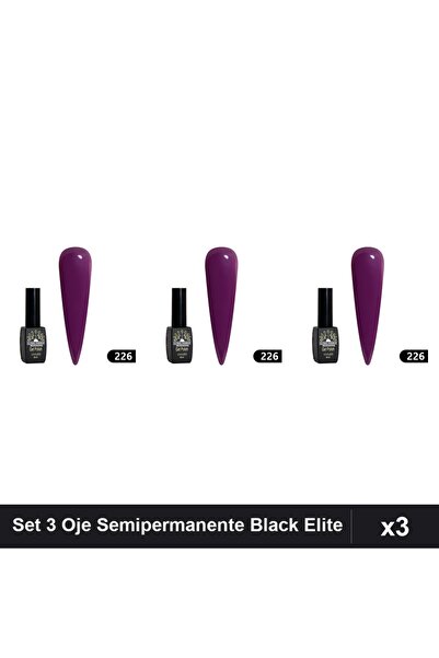 global fashion Set 3 Oje Semipermanente Black Elite 8ml, Manichiura UV/LED,