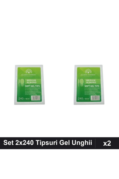 global fashion Set 2x240 Tipsuri Gel Unghii, 12 Mărimi, Formă Migdală Medie, ...