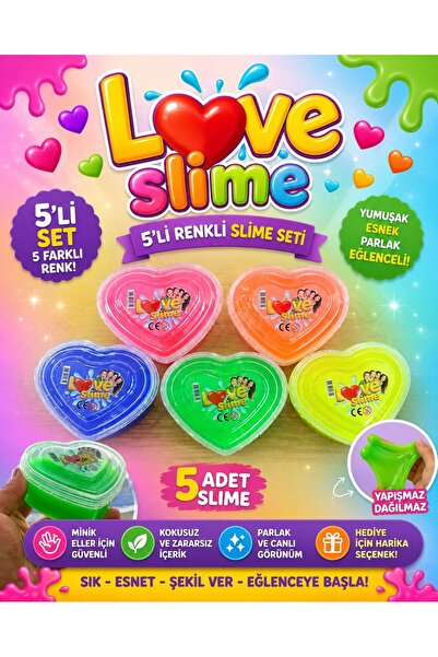 ümit toys Love Slime Florsan 5’li Set – Parlak Şeffaf Yumuşak Esnek Slime Oyu...