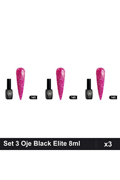 global fashion Set 3 Oje Semipermanente Black Elite 8ml, Manichiura UV/LED Pr...