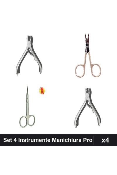One Group Set 4 Instrumente Manichiura Profesionale, Unghiera Verde, Cleste P...