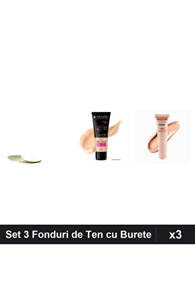 Makeup Set 3 Fonduri de Ten Eveline & Ruby Rose, Nuante 01 02, Burete Make-up...