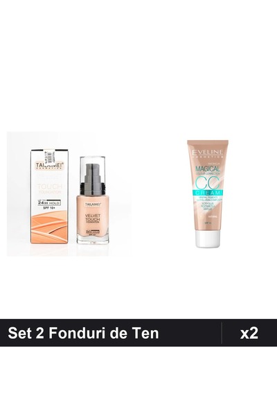 TLM Set 2 Fonduri de Ten Velvet Touch SPF 10 + Eveline CCC Magical, Nuanțe 10...