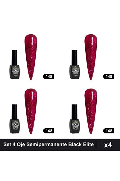global fashion Set 4 Oje Semipermanente Black Elite 8ml, Manichiura UV/LED Pr...