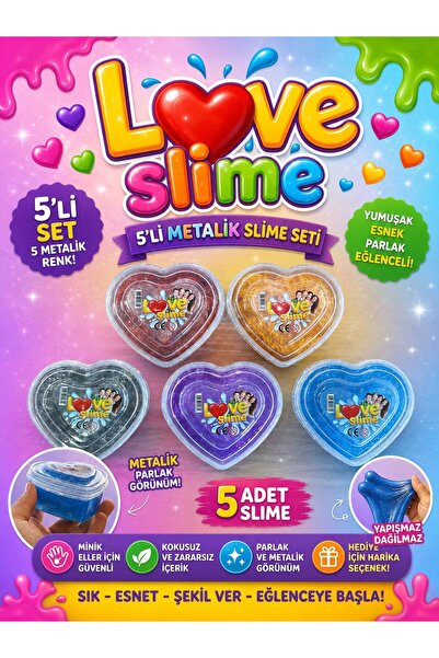 ümit toys Love Slime Metalik 5’li Set – Parlak Şeffaf Yumuşak Esnek Slime Oyu...