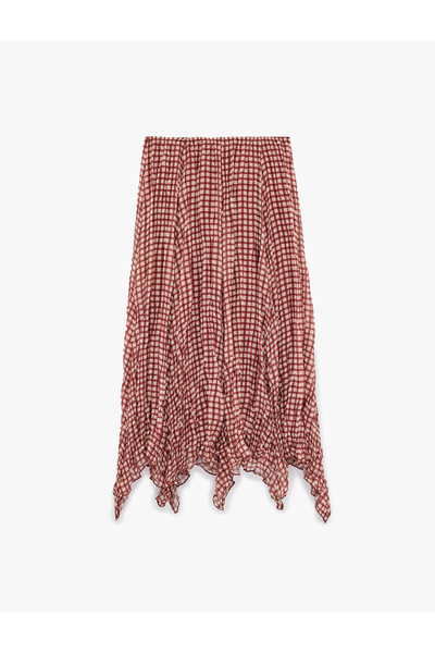 Asymmetrical Cut Plaid Comfortable Fit Chiffon Long Skirt
