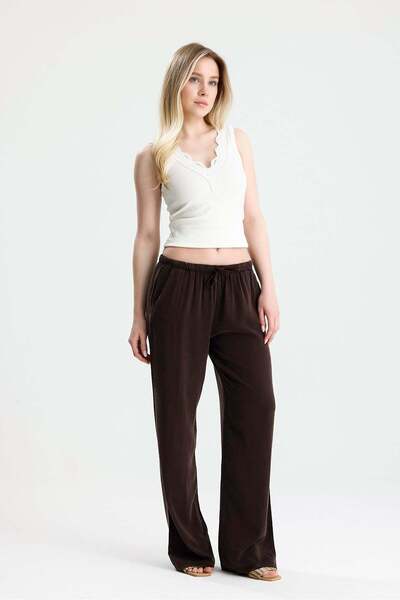 ROSE ARYA Bitter Brown Tencel Washable Elastic Waist Pants