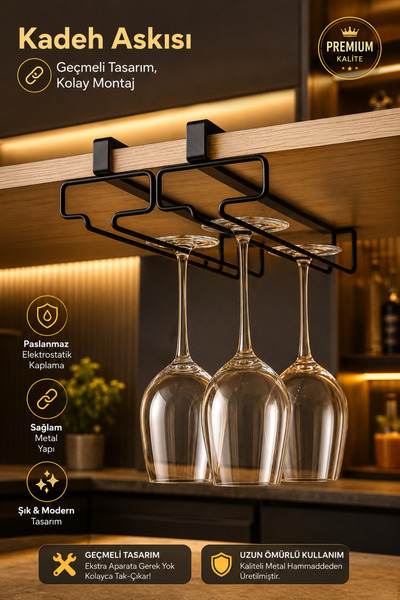 KITCHBATH İkili Geçmeli Bardak Kadeh Askısı Mutfak Düzenleyici, Kolay Montajl...