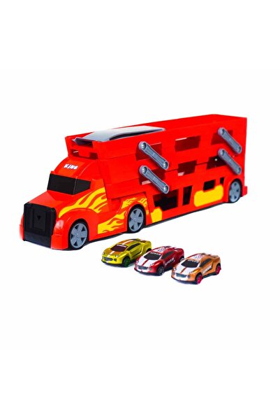 King Toys مجموعة ألعاب ناقل السيارات المكونة من 3 طوابق و3 سيارات - أحمر