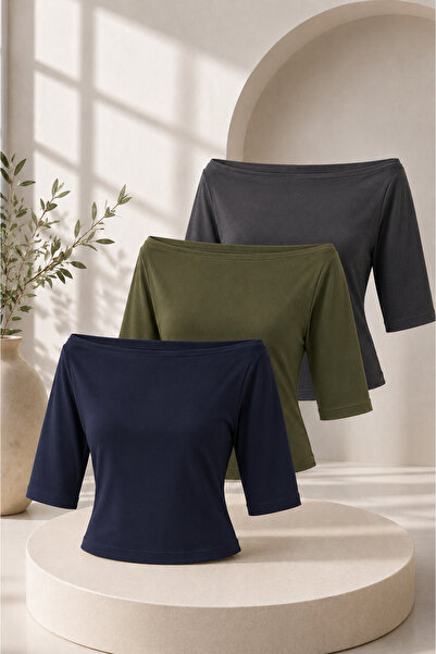 COMBİNE MİCHAİL Women's Cotton Summer Basic 3-Piece Blouse