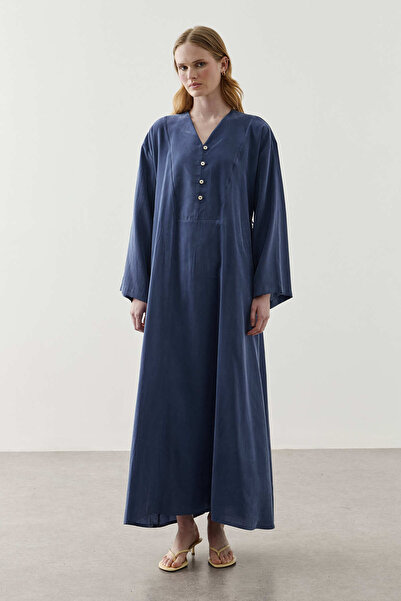 Fahhar V-Neck Modal Dress Blue