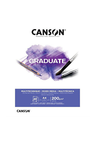Canson Graduate Mix Media A4 200gr 20yp Multiteknik Çizim Defteri /