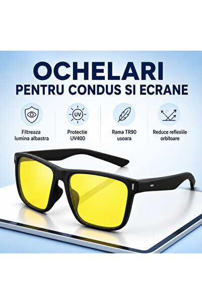 Whimlets Ochelari cu filtru de lumină albastră pentru condus și ecrane, lentile galbene UV400, ramă ușoară din TR90, unisex
