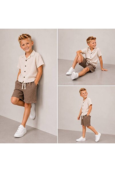 FURKYY Boy's Summer Shirted Muslin Set