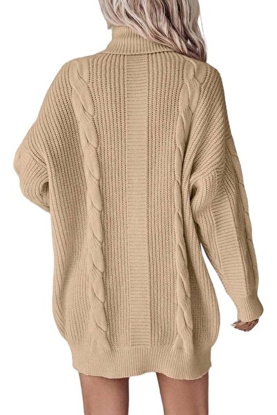 Elfin Rochie tricotată de damă, supradimensionată, cu guler înalt, elegantă, ...