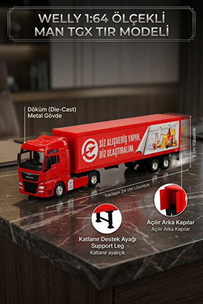 craftivio Welly 1:64 ÖLÇEK Man TGX XXL Kırmızı Metal Tır Die-Cast Oyuncak Kamyon