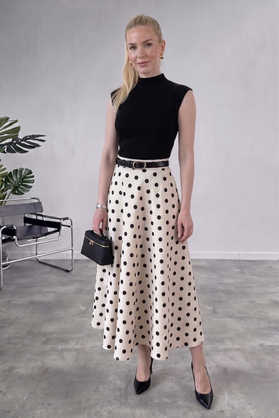 Jaglion New Season Long Polka Dot Detailed Bell Skirt