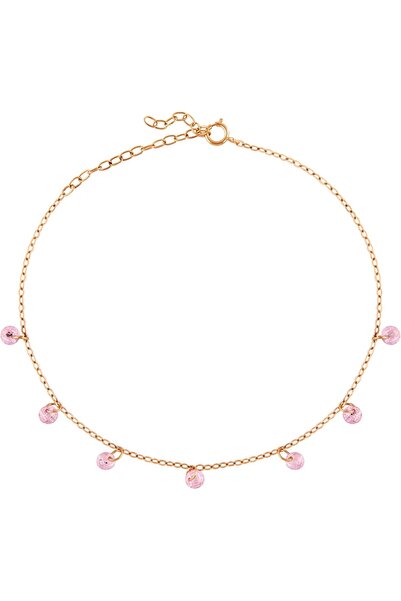 MINZA Hanami Women's Anklet, 18K Gold, Beaded Chain Anklet, with Quartz, Hand...